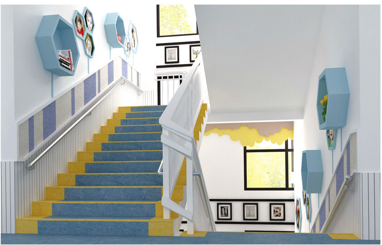 中國田園風系列-幼兒園樓道裝修效果